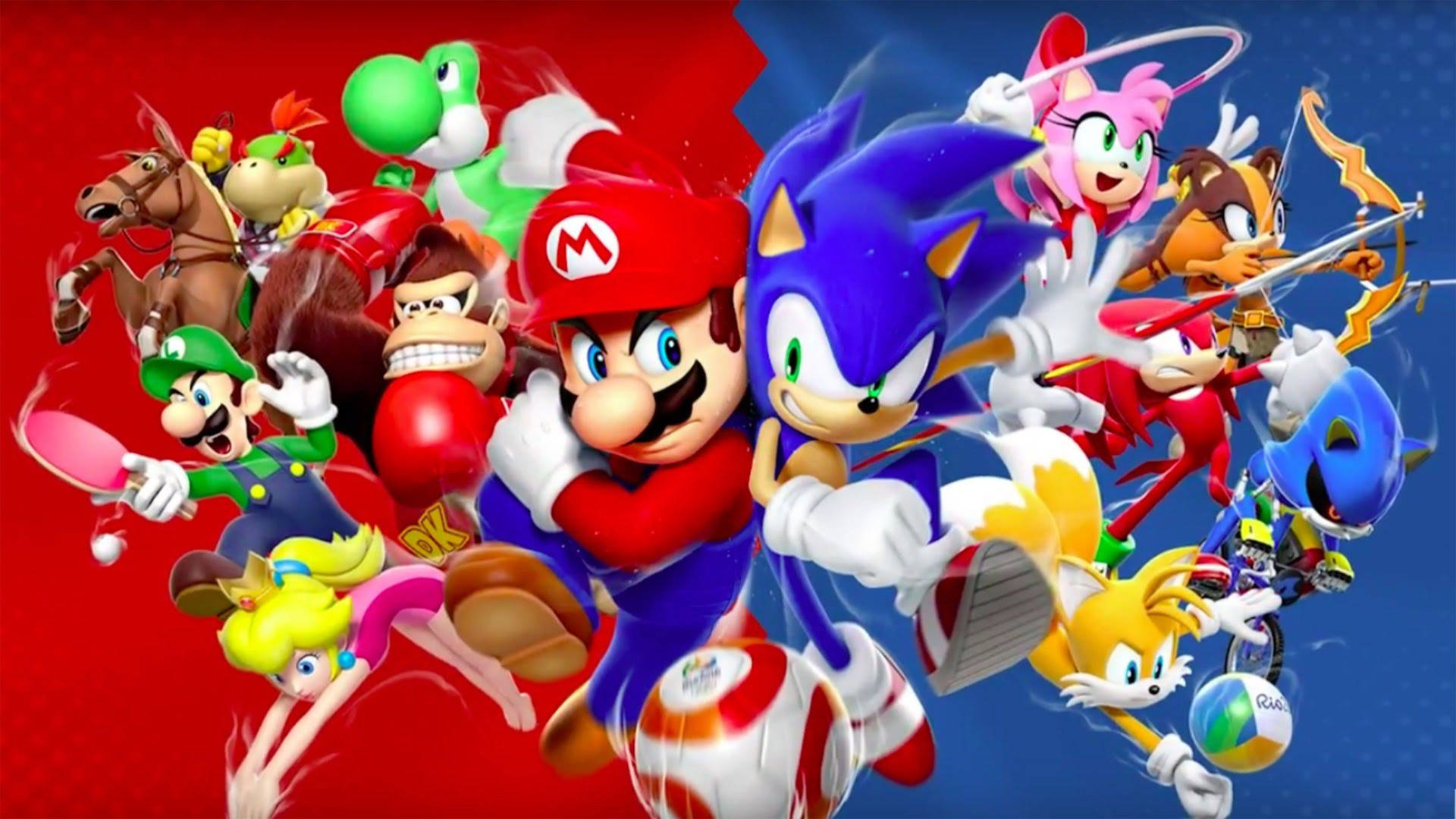 Mario & Sonic by die Rio 2016 Olimpiese Spele HD-voorbladagtergrond.