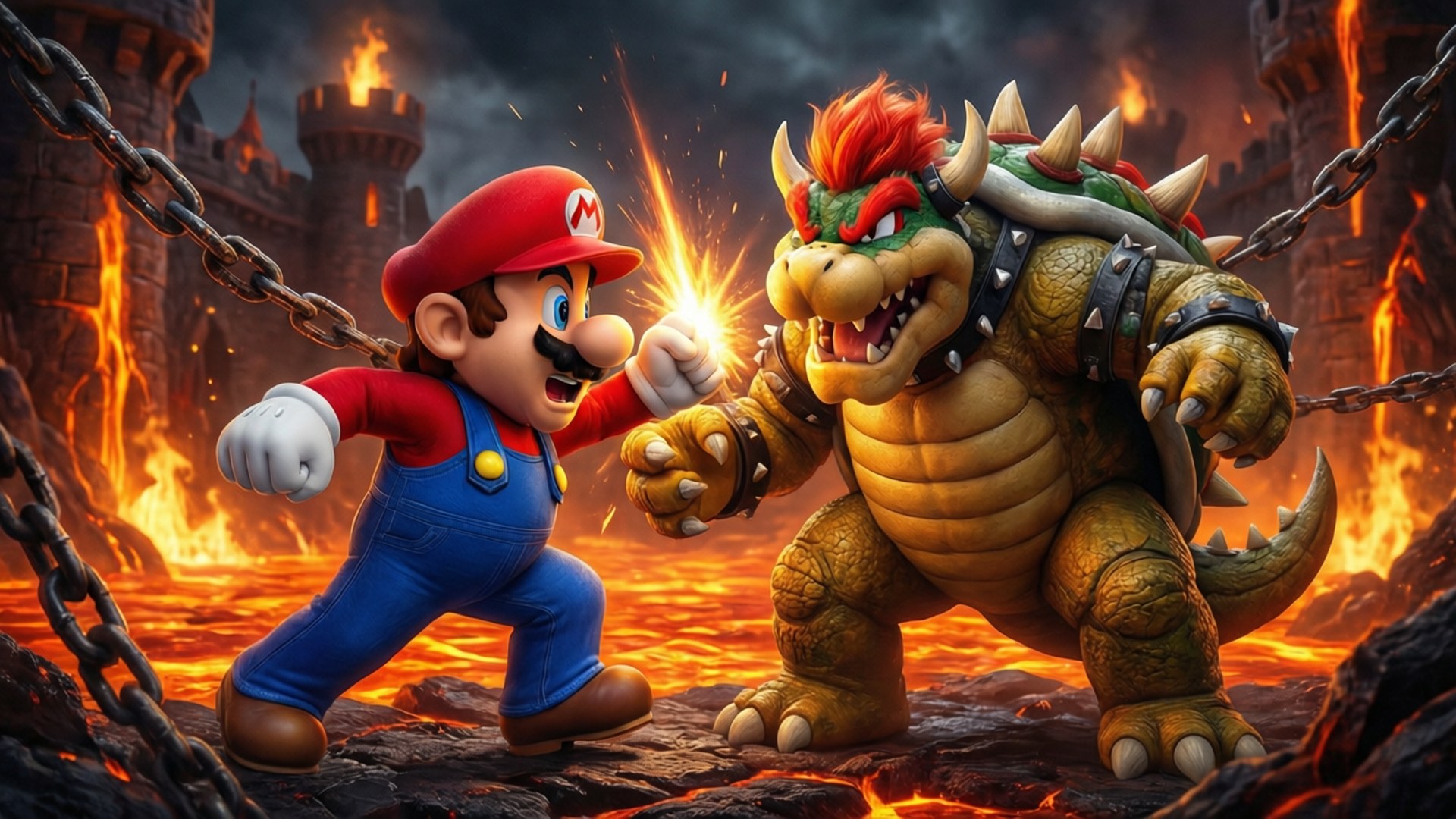 Mario teen Bowser Muurpapier