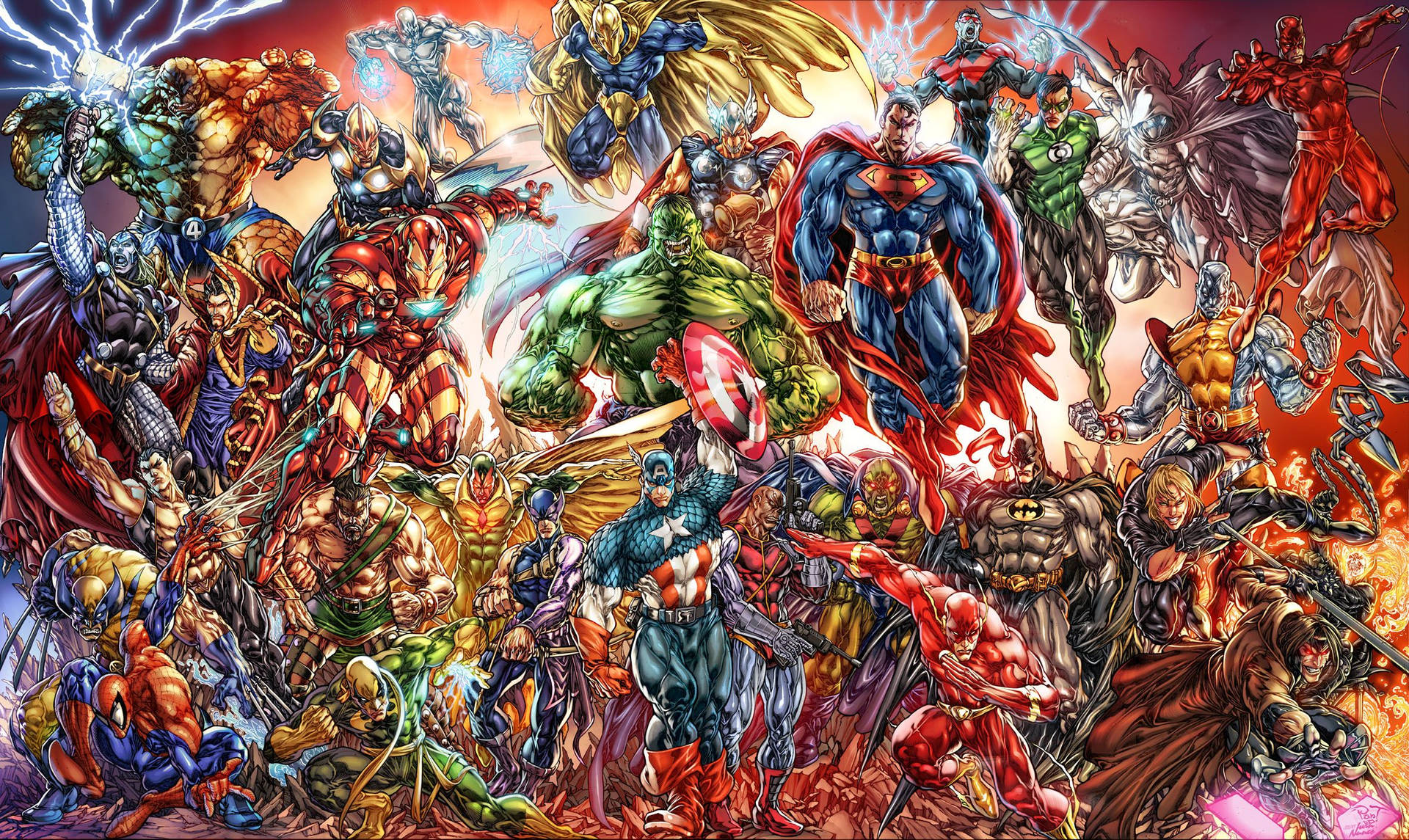 Marvel Comics in helder kleure en gloeiende tekening.