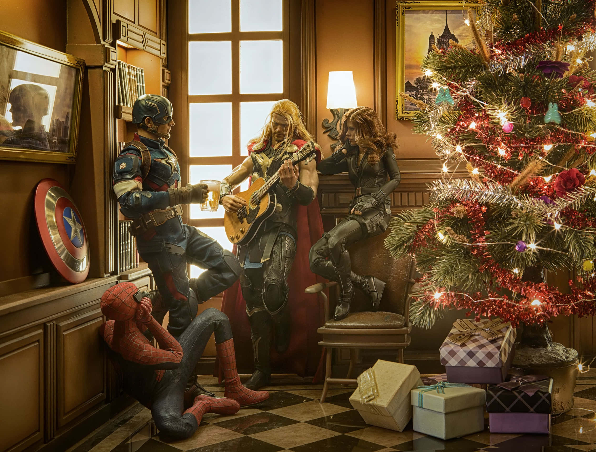 Marvel Kersboom Superhelde Muurpapier