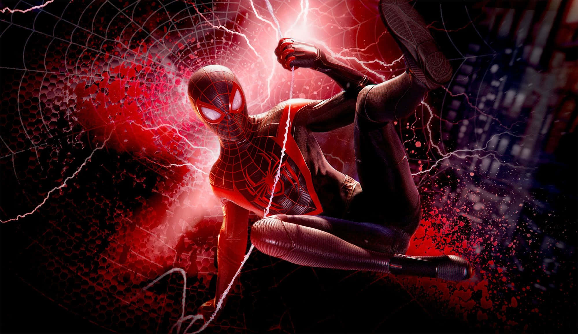 Marvel Ps4 Spiderman Rooi Weerlig Muurpapier