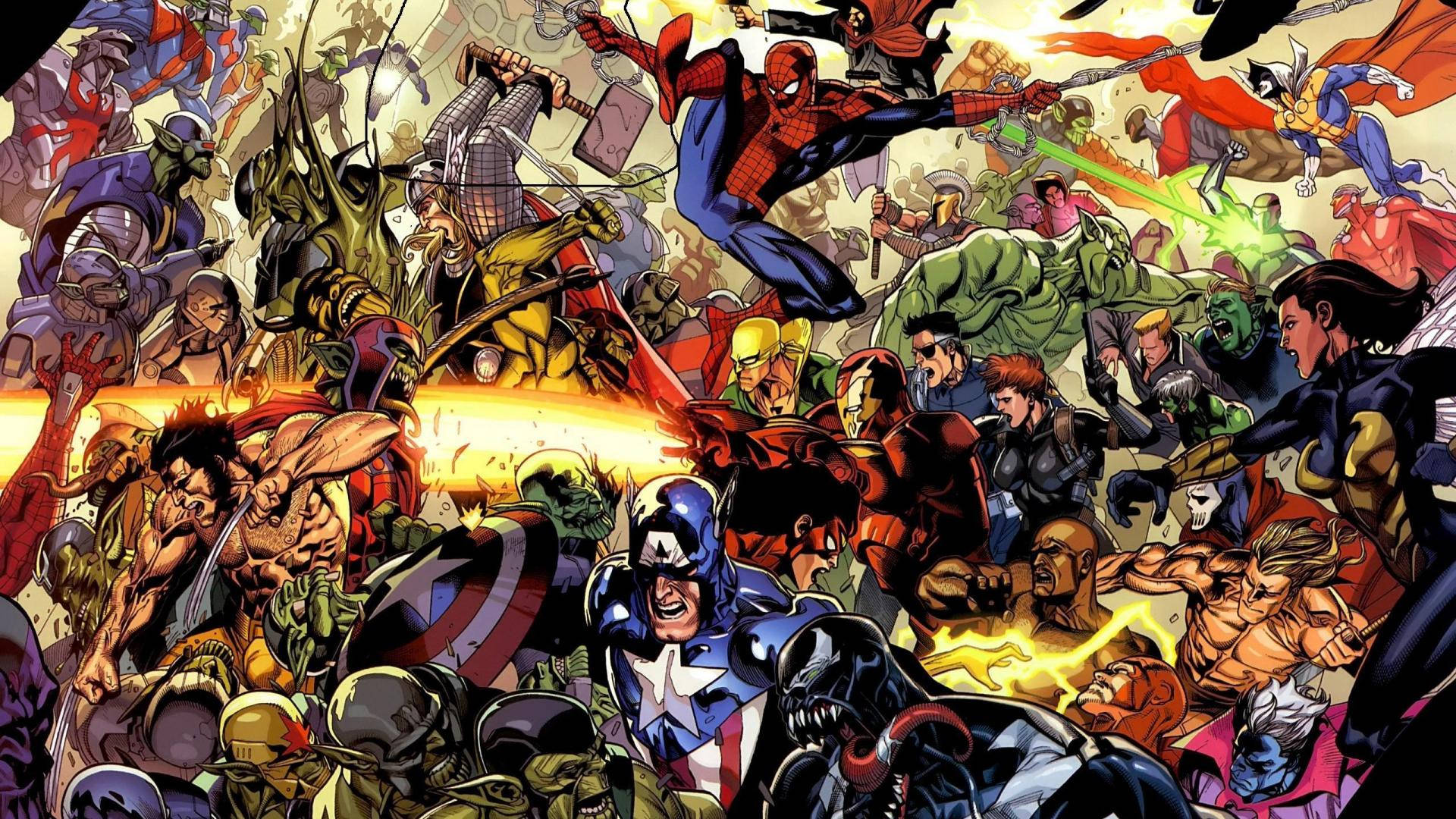 Marvel-superhelde en skurk in een strokiesprentagtergrond.