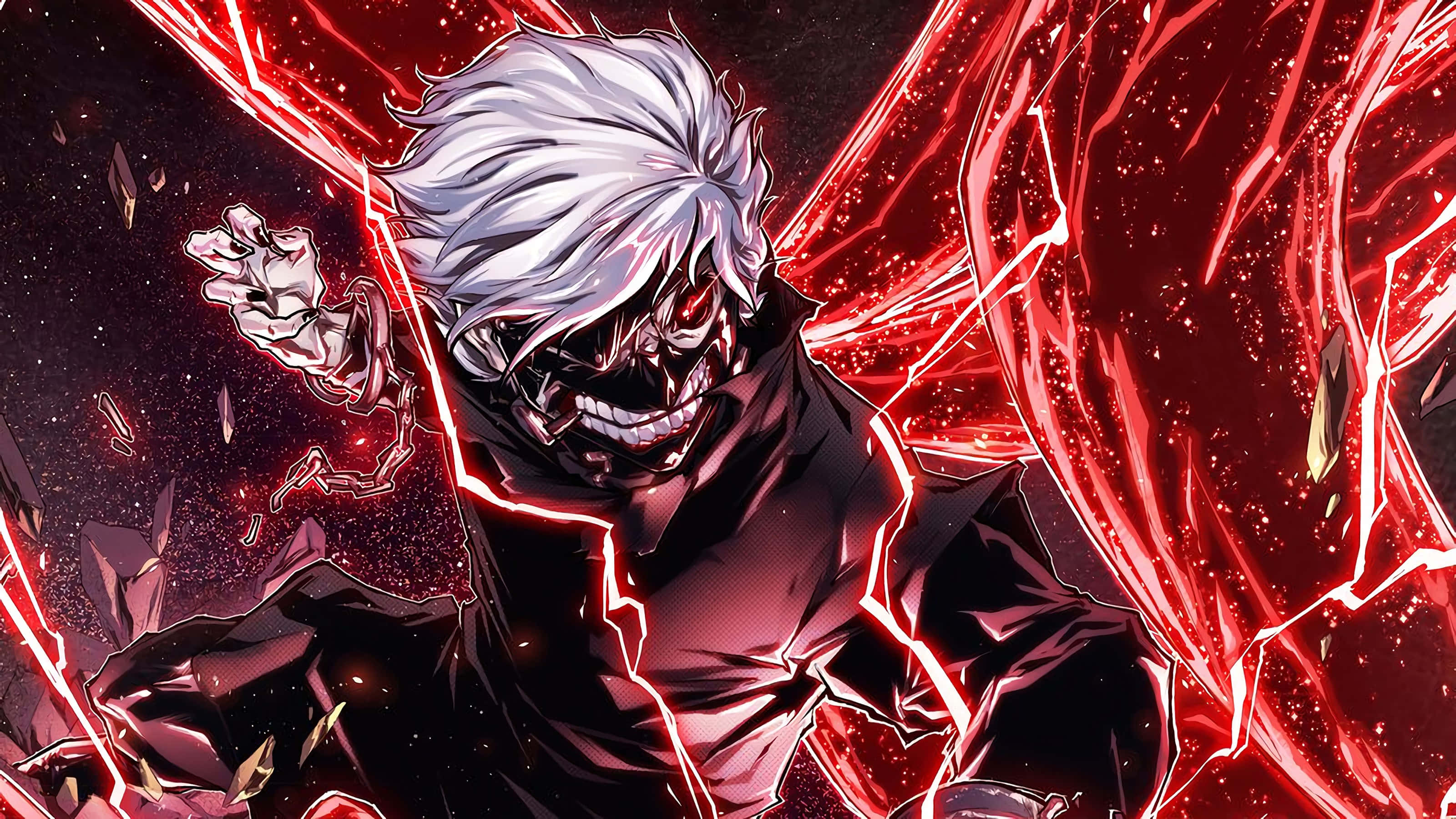 Masker Seun Kaneki Anime Kuns Rooi Energie Muurpapier