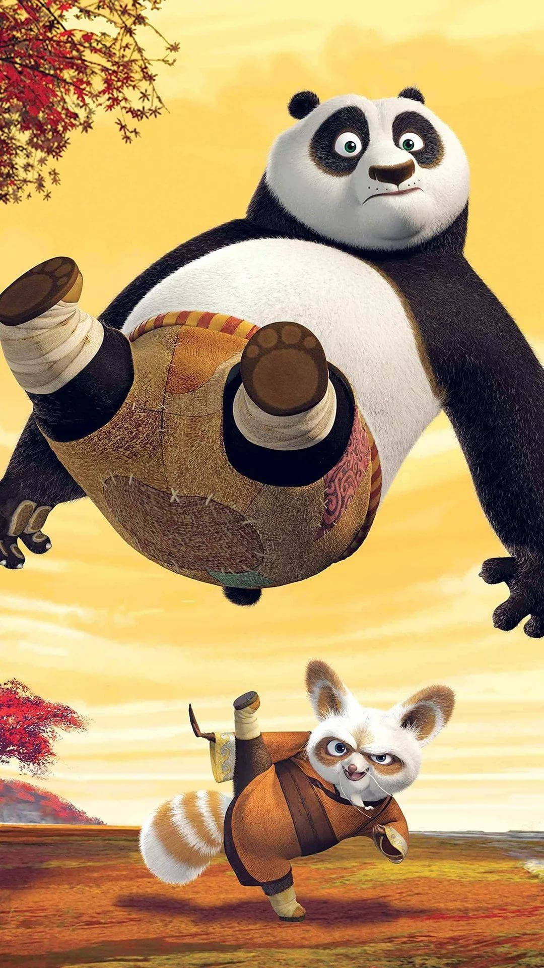 Meester Shifu en Po Spotprentfoon Muurpapier