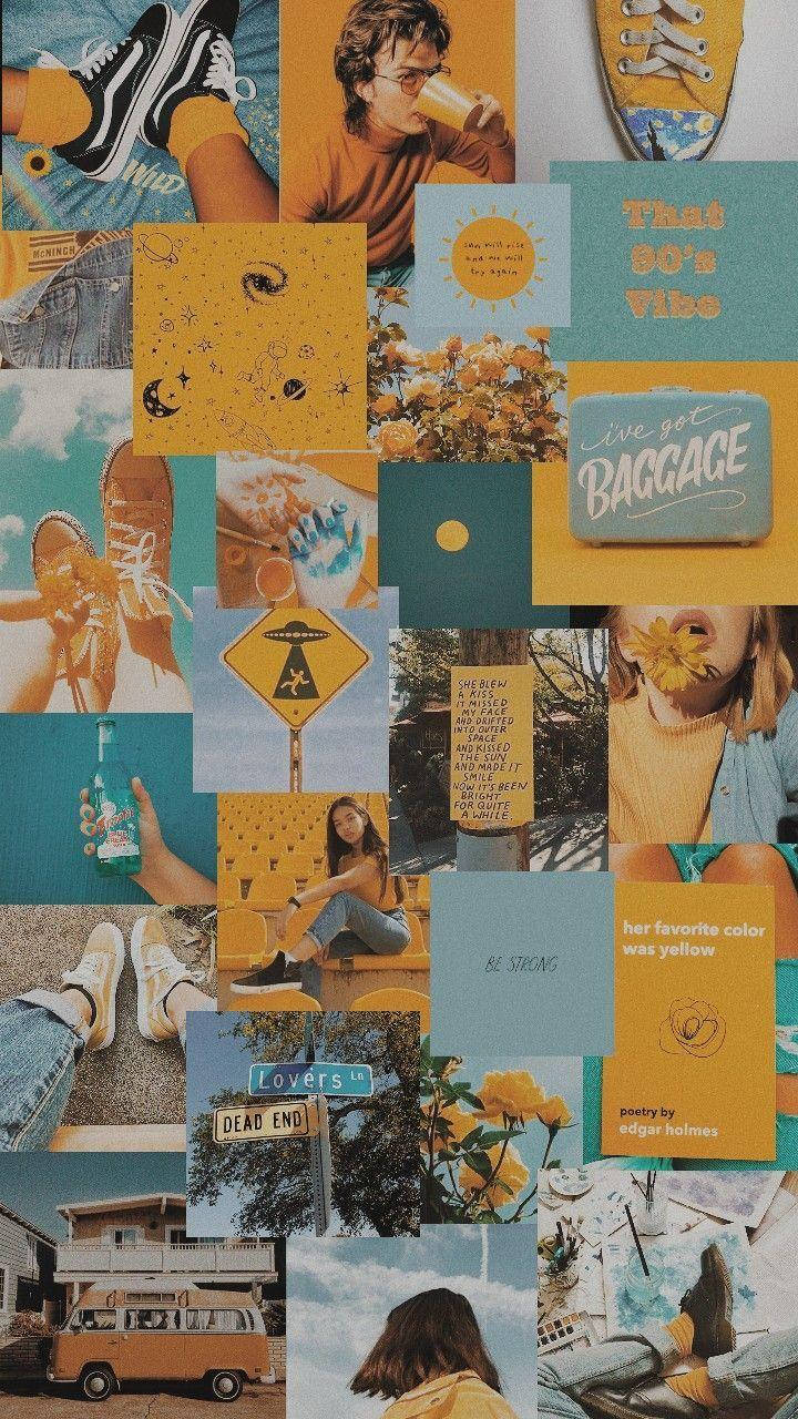 Meisie Oranje Estetiese Collage Muurpapier