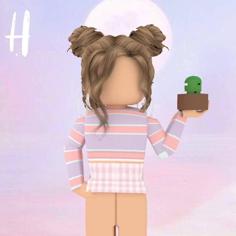Meisie Roblox Karakter met Vetplantjie Muurpapier