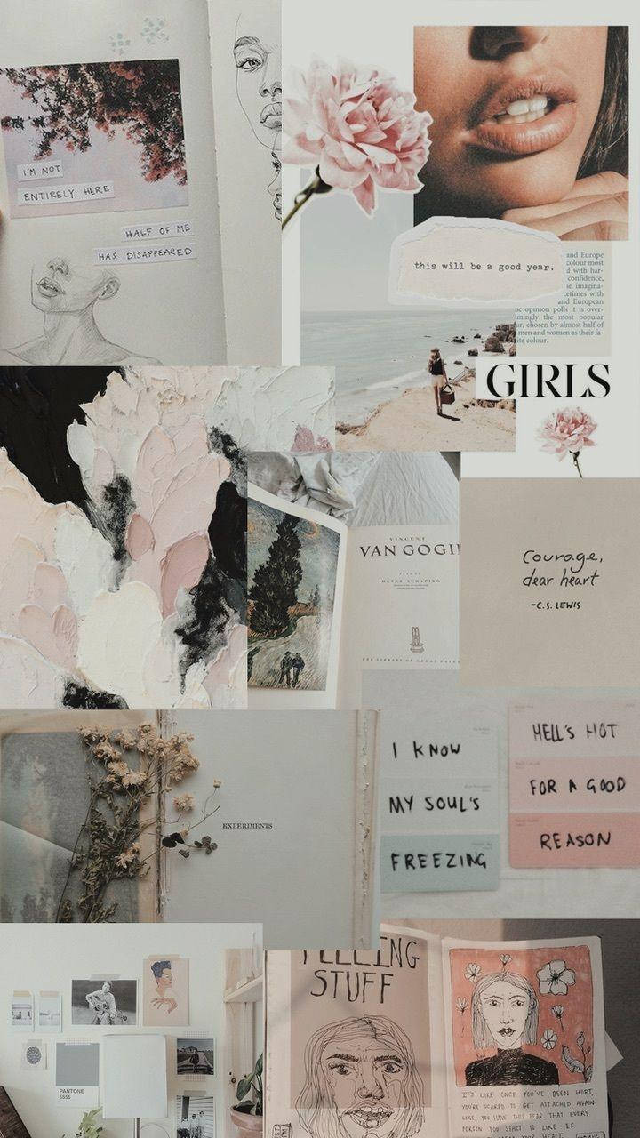 Meisies Aanhaliës Estetiese Collage Muurpapier