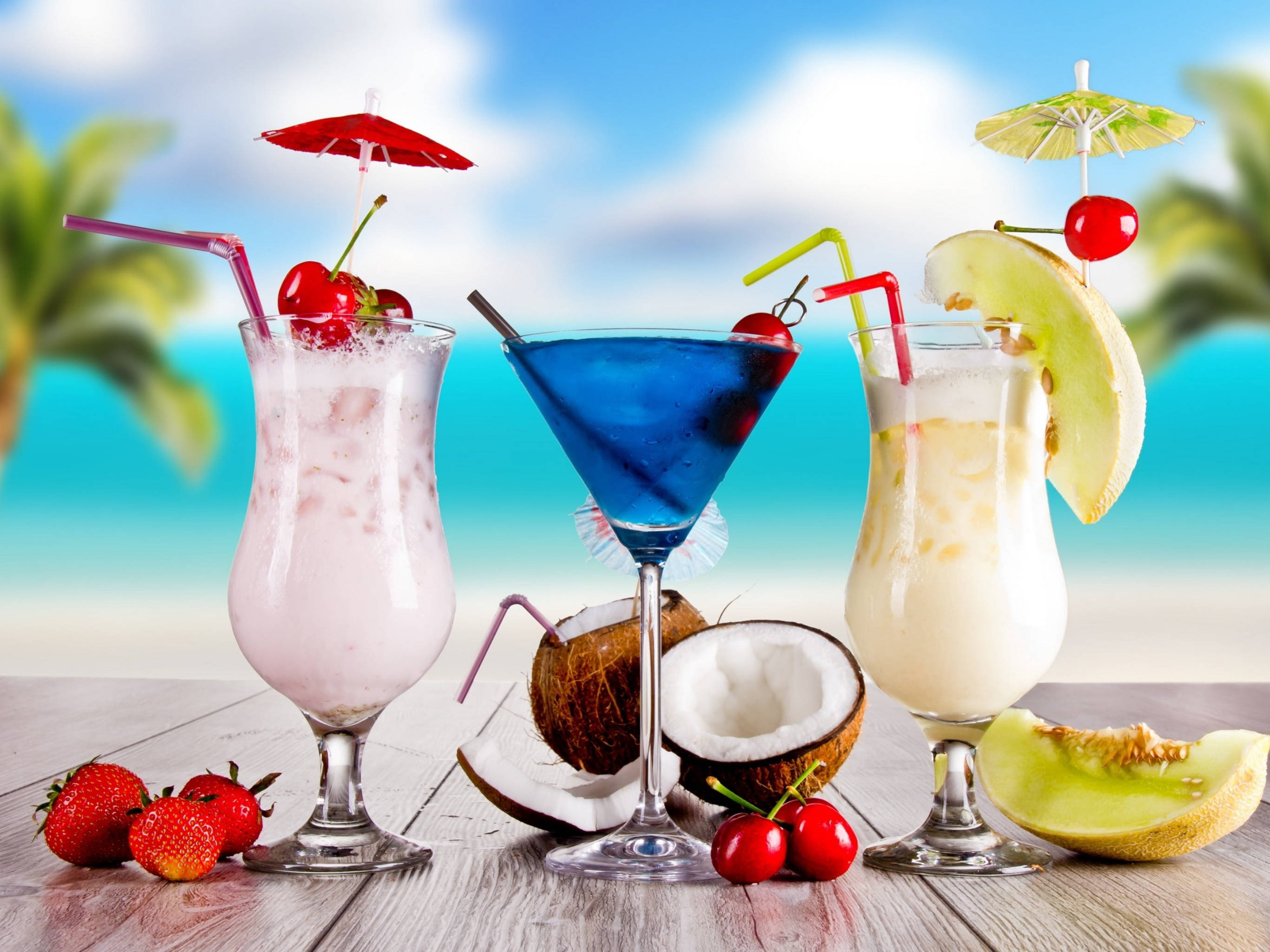 Meloen, Bessie, Blou Curaçao Tropiese Drink Muurpapier
