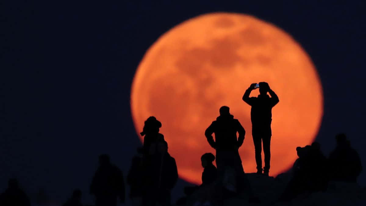 mense neem foto's van die rooi maan Muurpapier