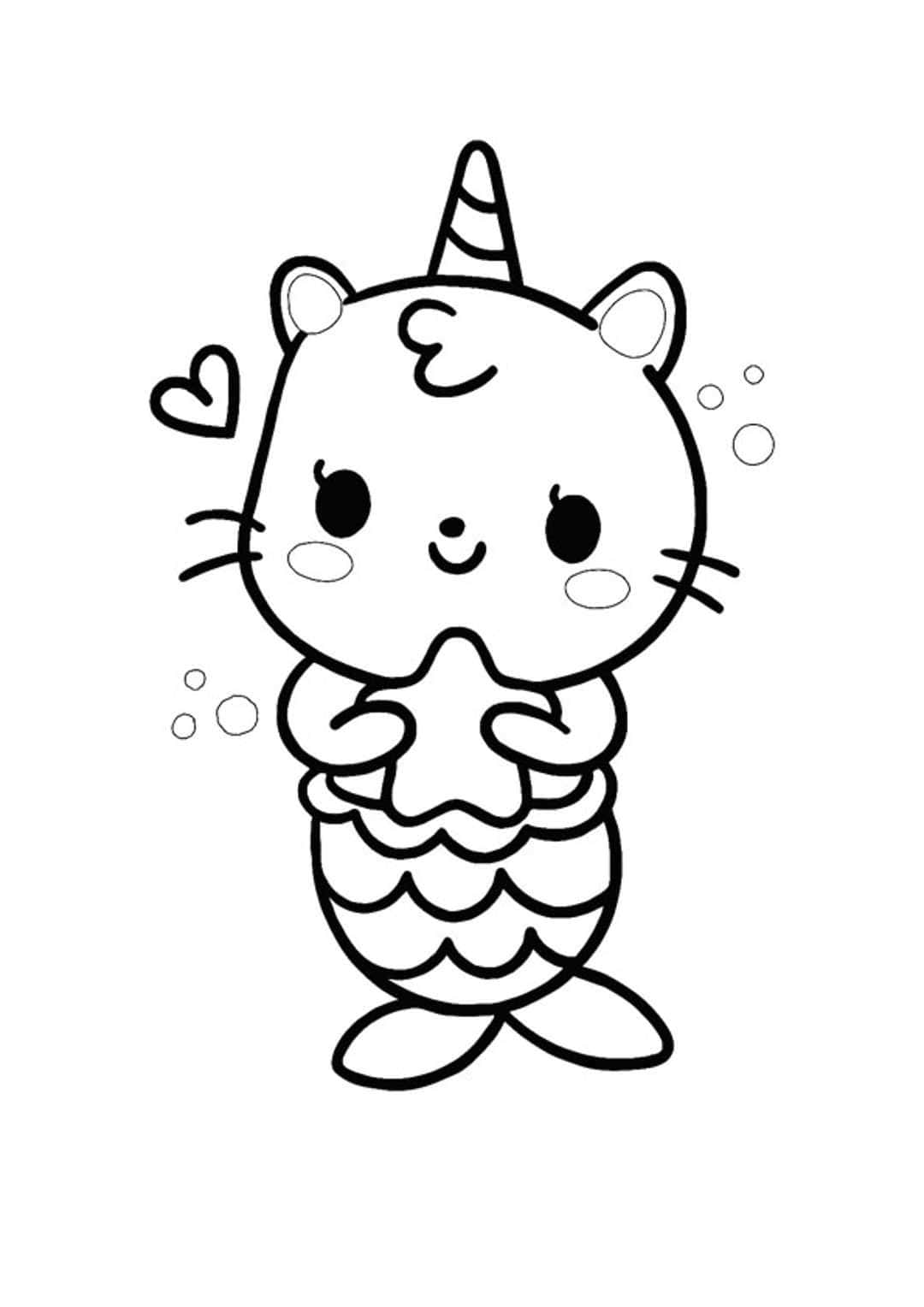 Mermaid Unicorn Cat Kleurprente Muurpapier
