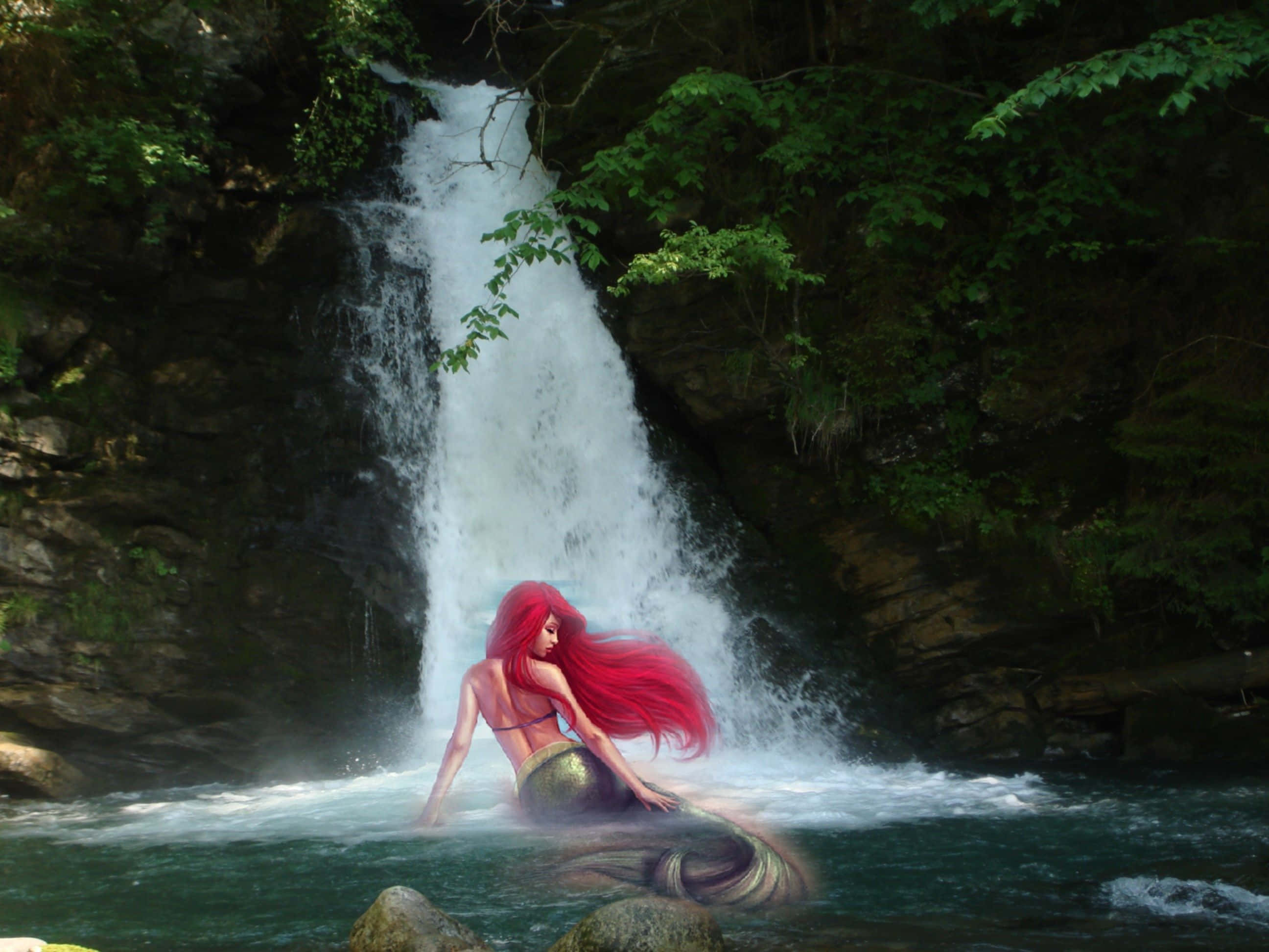 Mermaid Waterval Prent Muurpapier