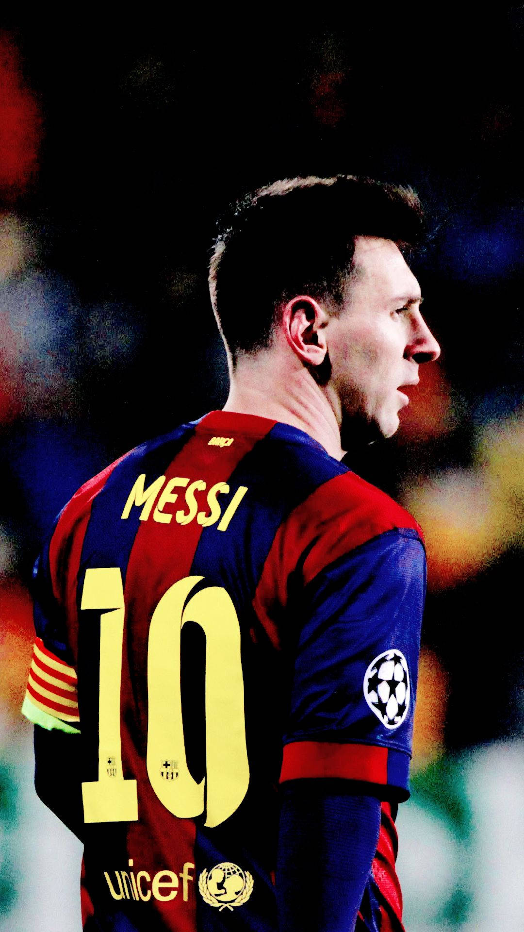 Messi met nommer 10 en UNICEF logo op trui agtergrond