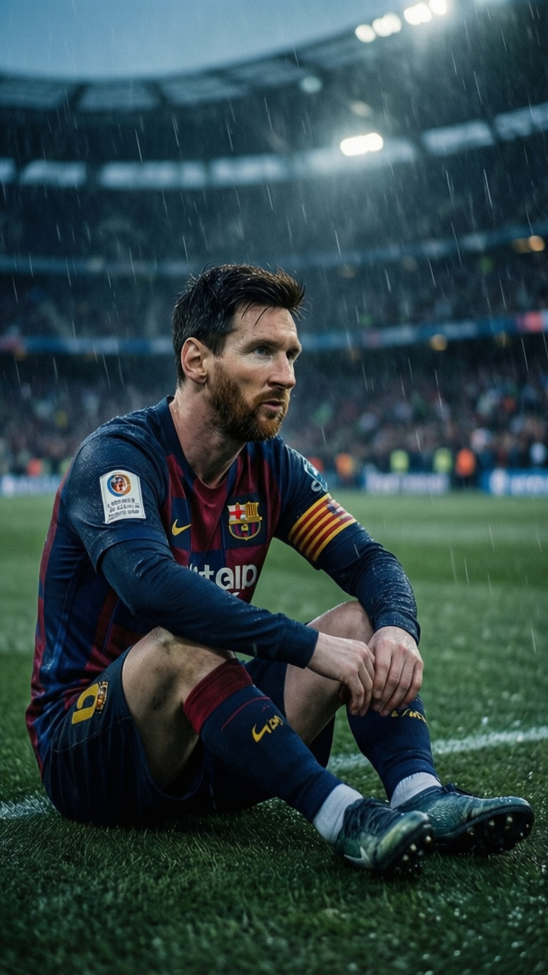 Messi in die Reën Muurpapier
