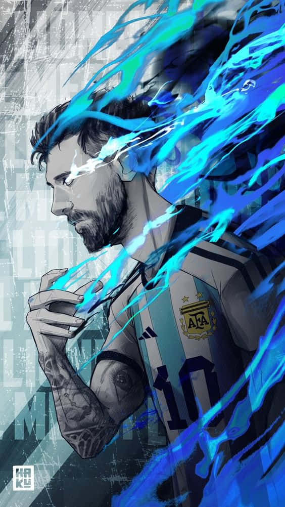 Messi iPhone Vlam Blou Fanart Muurpapier