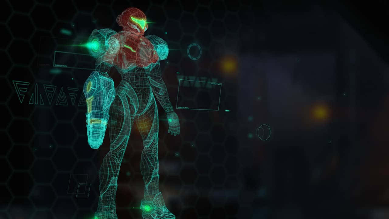 Metroid Dread Samus Aran Neon Blou Muurpapier