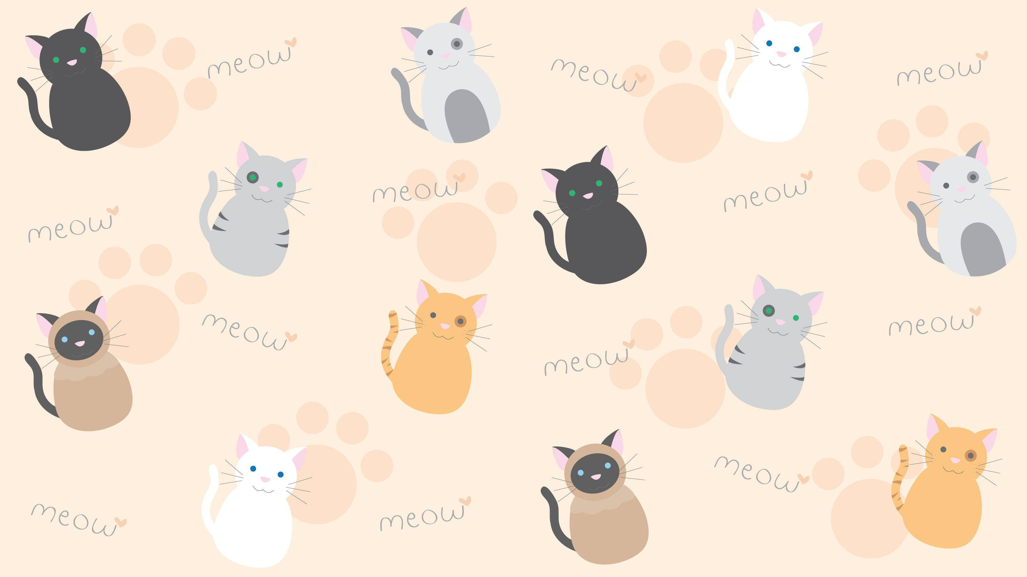 Miaou Tekenprente Katte Muurpapier
