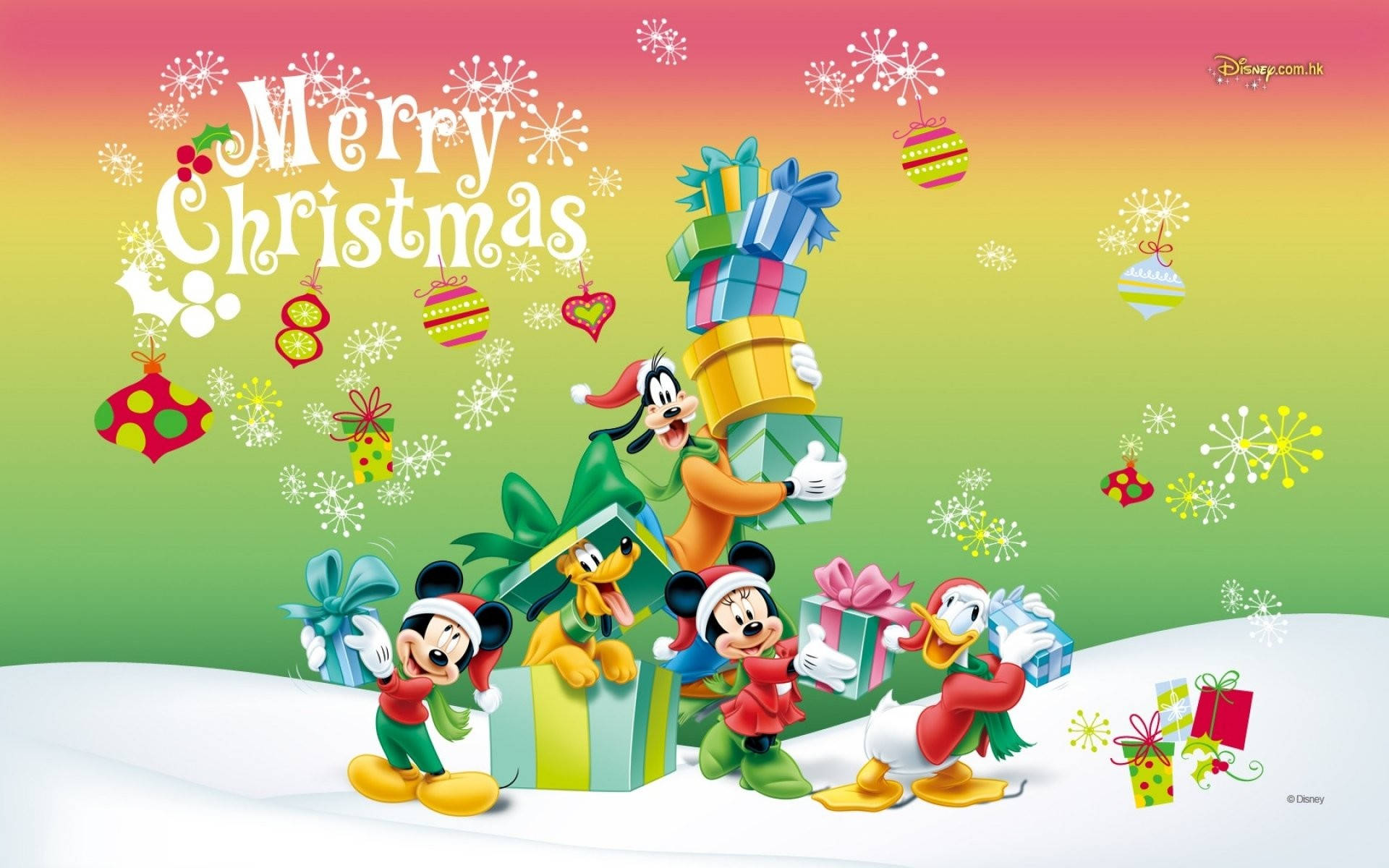Mickey Mouse Disney Kersgroet Muurpapier