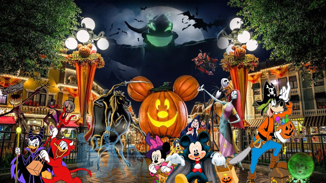Mickey Mouse en Vriende Vier Halloween by Disneyland Muurpapier