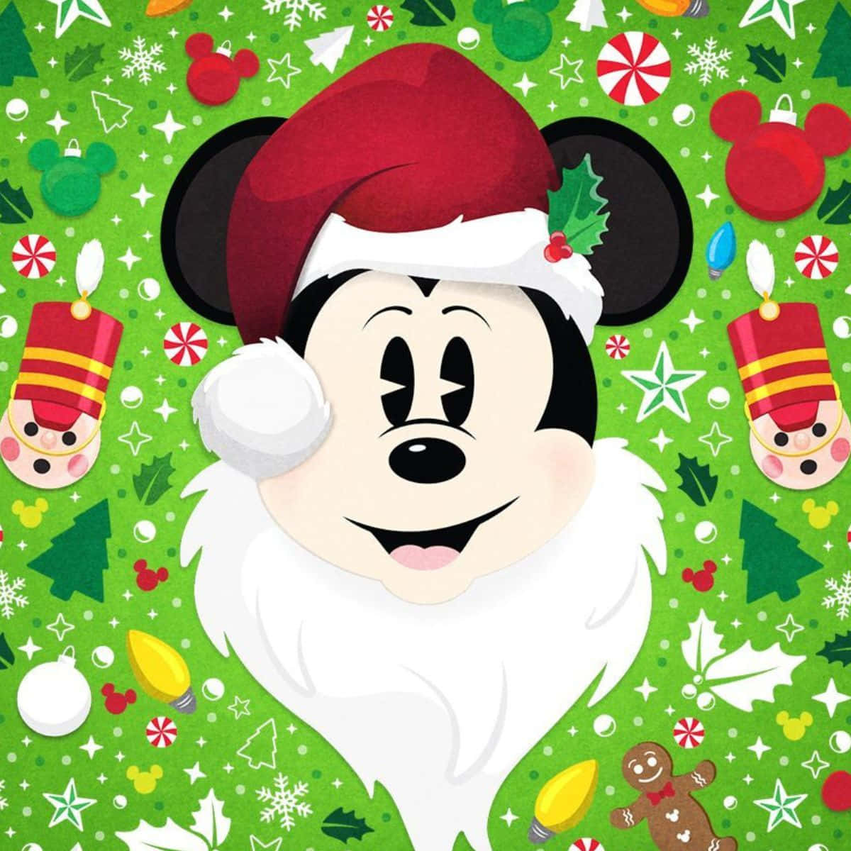 Mickey Mouse in 'n Kersfeeshoed en Kersversierings Muurpapier