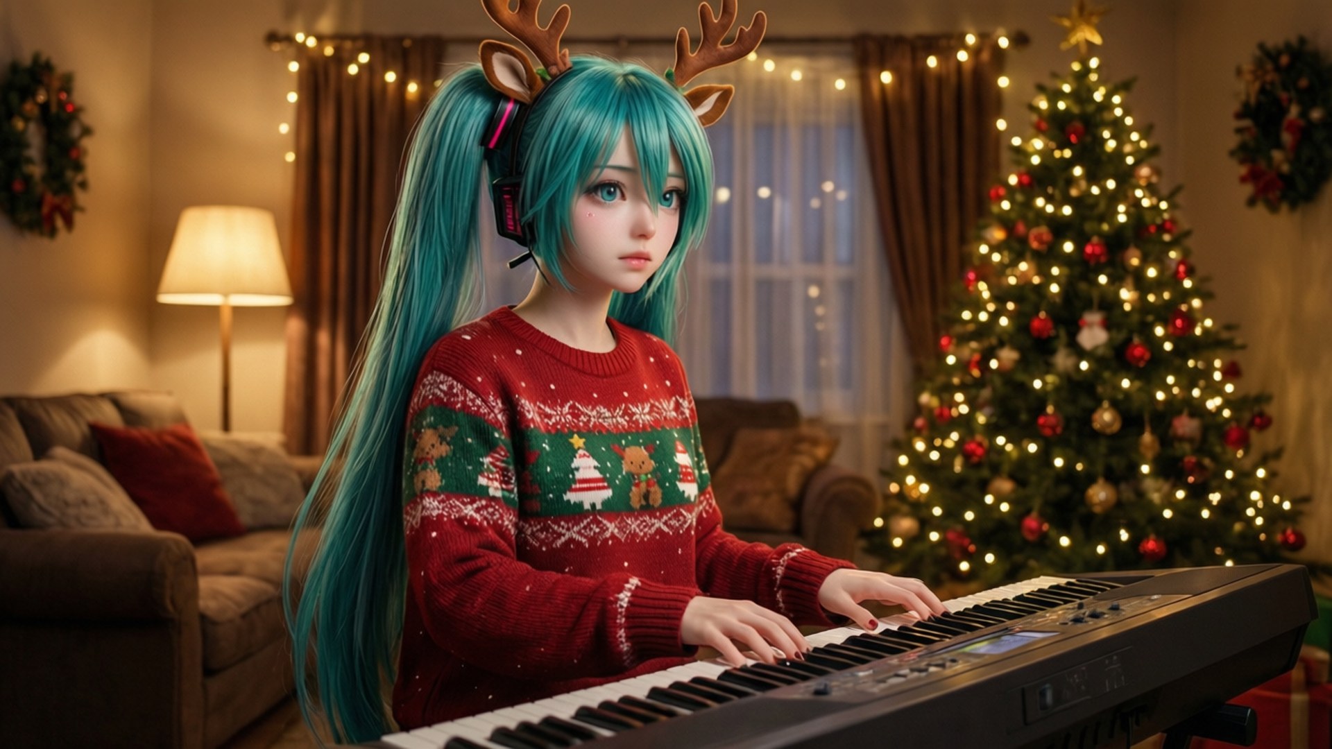 Miku se Kersfees-Jam Muurpapier