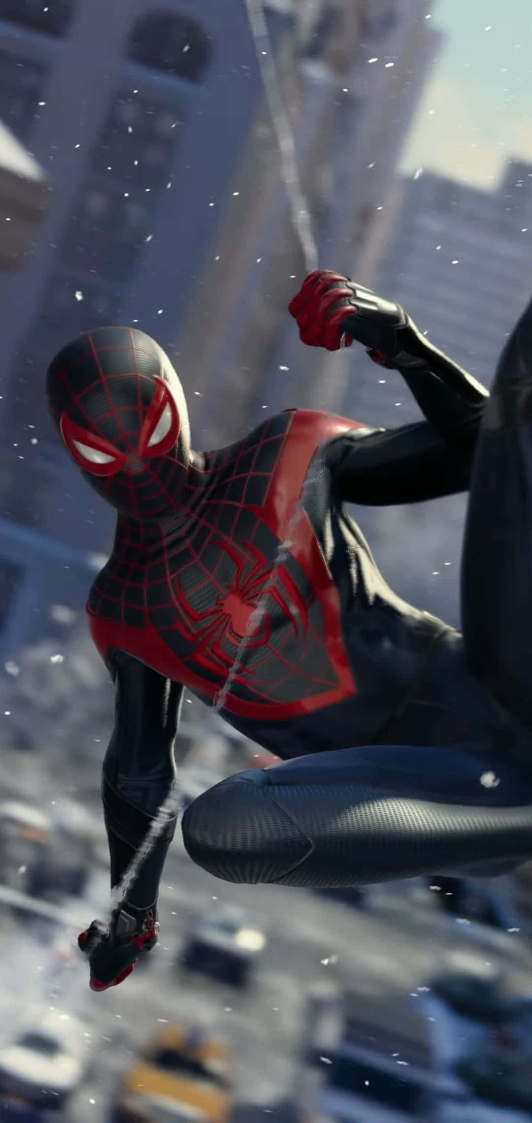 Miles Morales wat met die nuwe iPhone kontak maak. Muurpapier