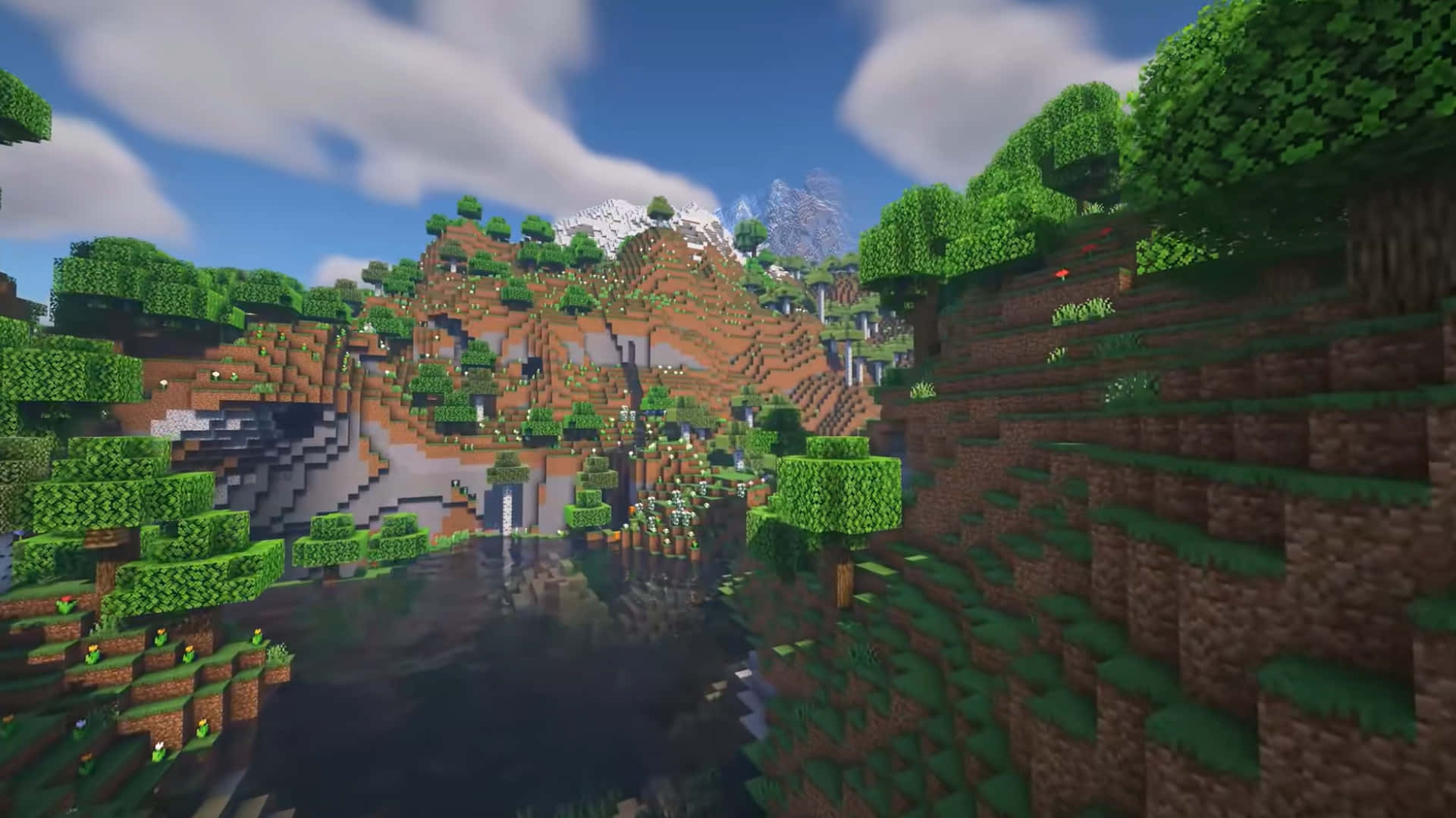 Minecraft Berg Met Rivier Prent Muurpapier