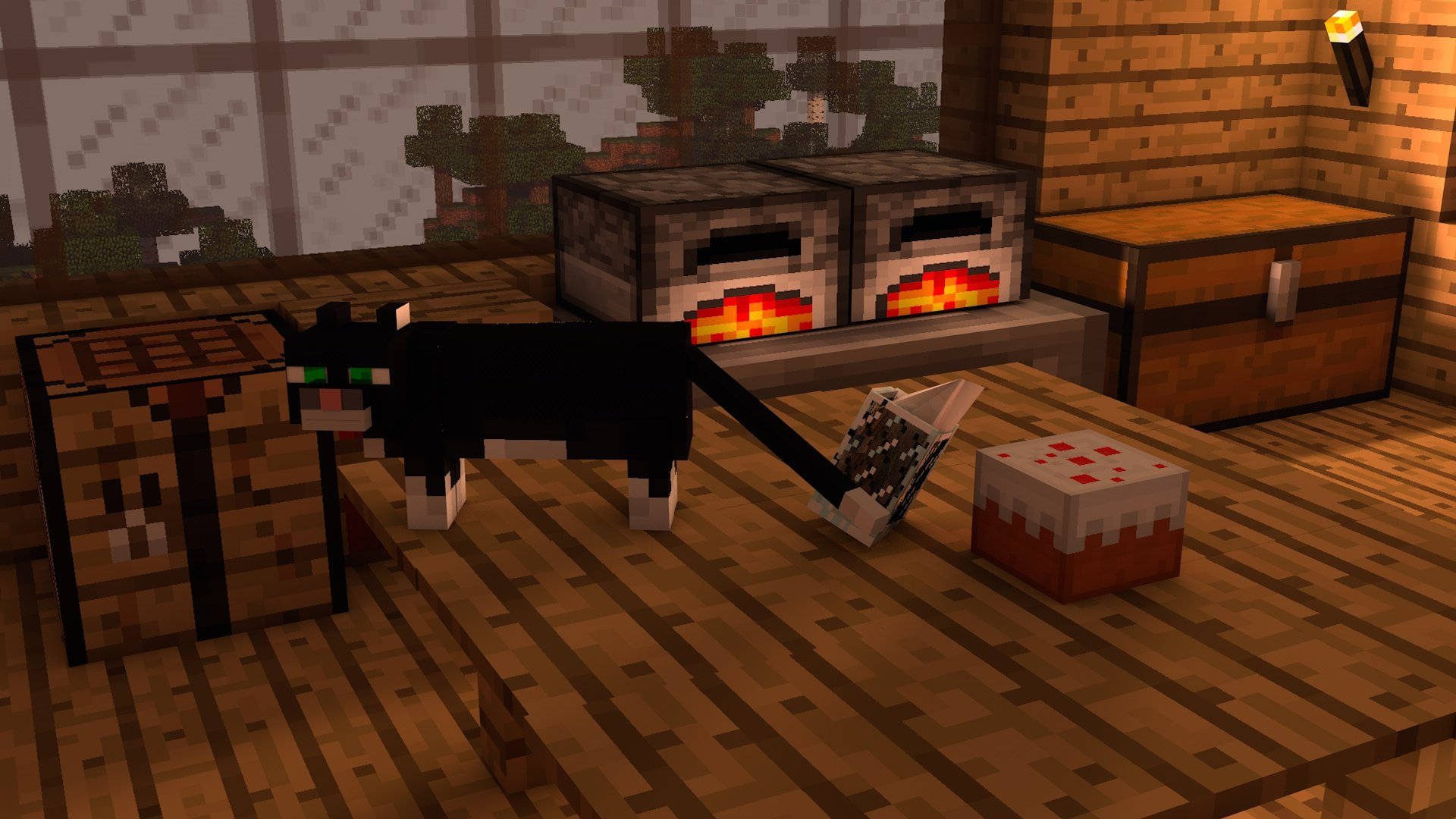 Minecraft Estetiese Swart Kat Bokse Muurpapier