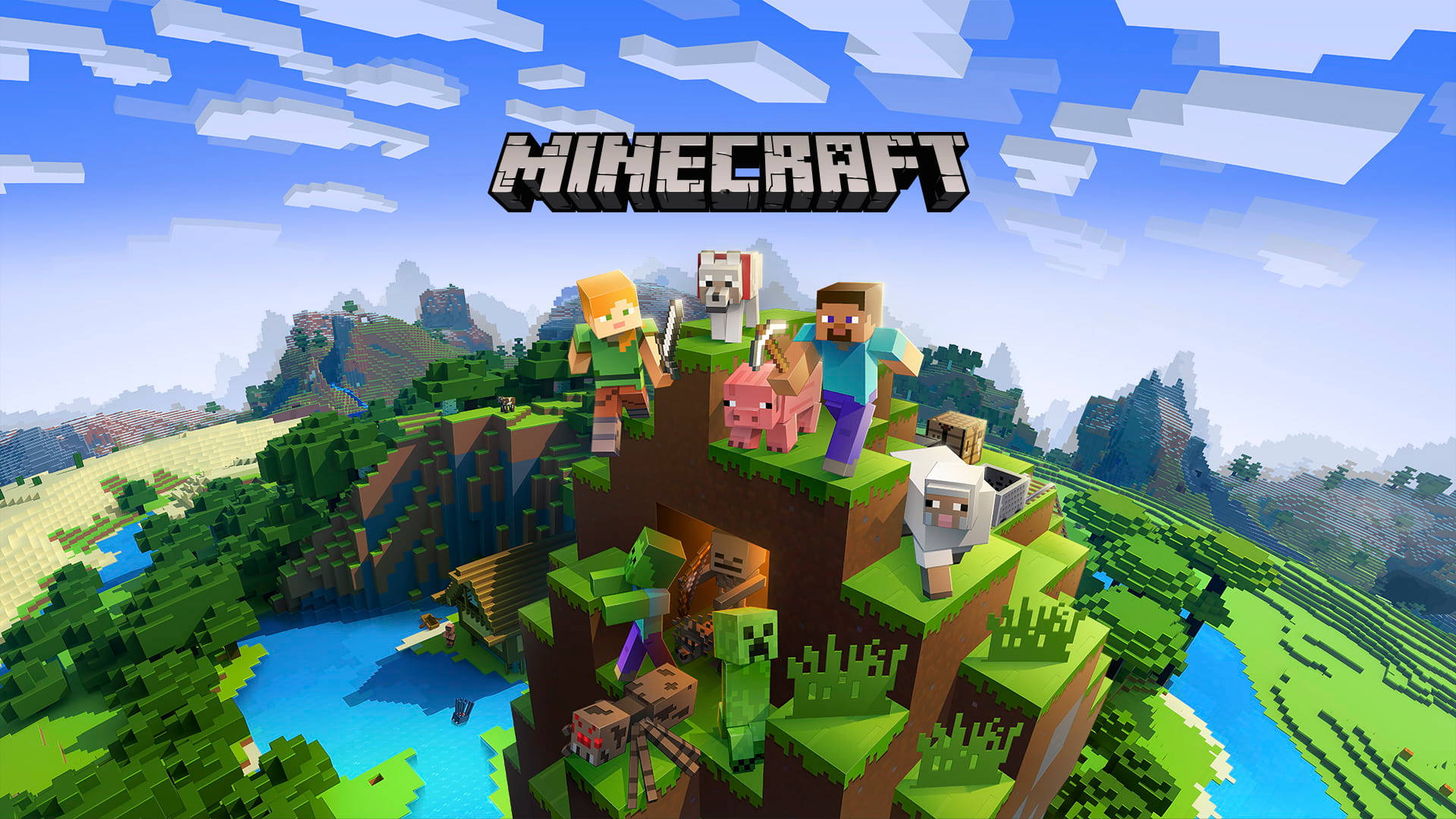 Minecraft Landskap en Titel Muurpapier