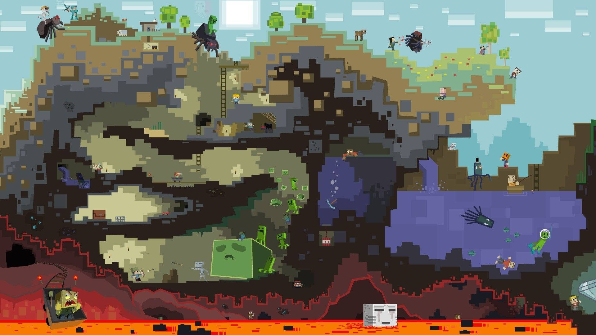 Minecraft lewe onder die grond onder water muurpapier
