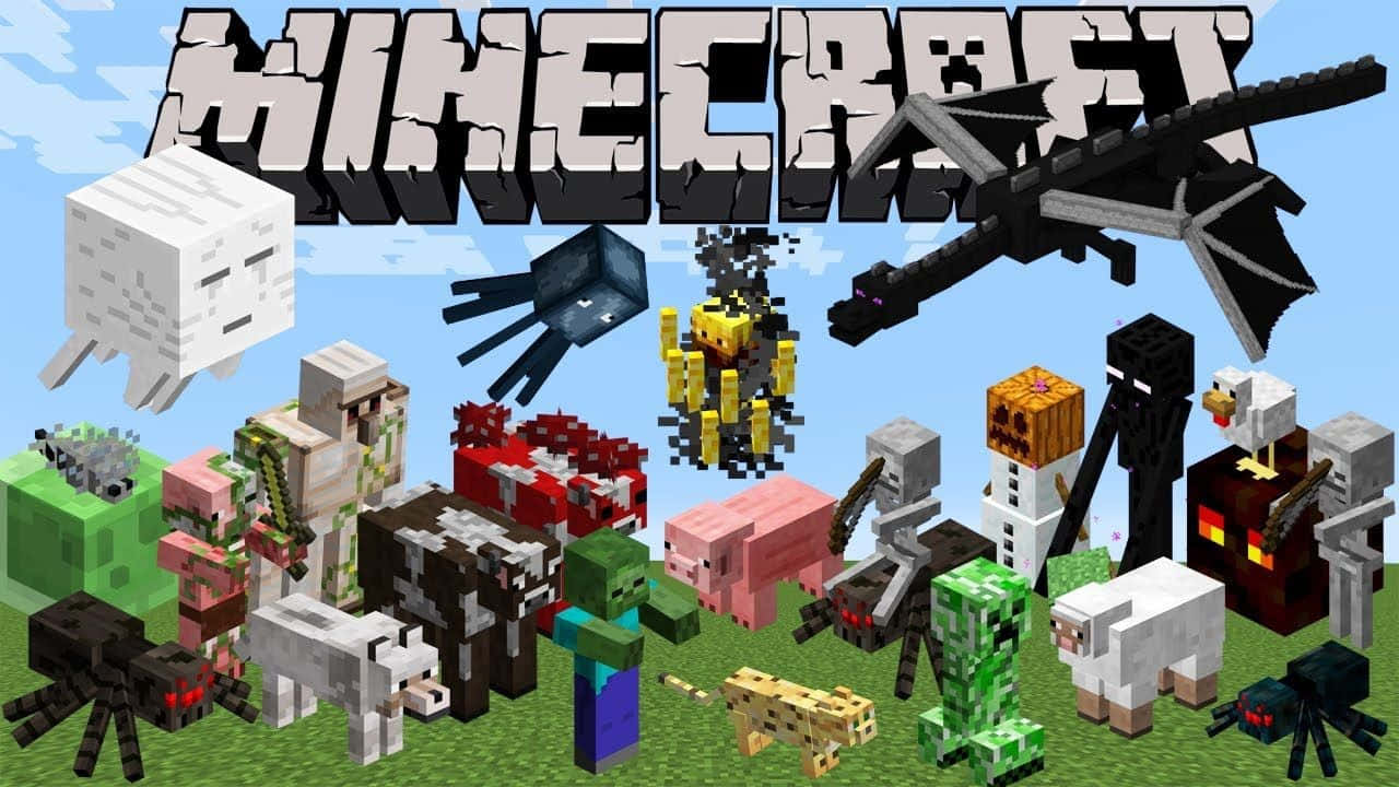 Minecraft Mobs Op 'n Plakkaat Muurpapier