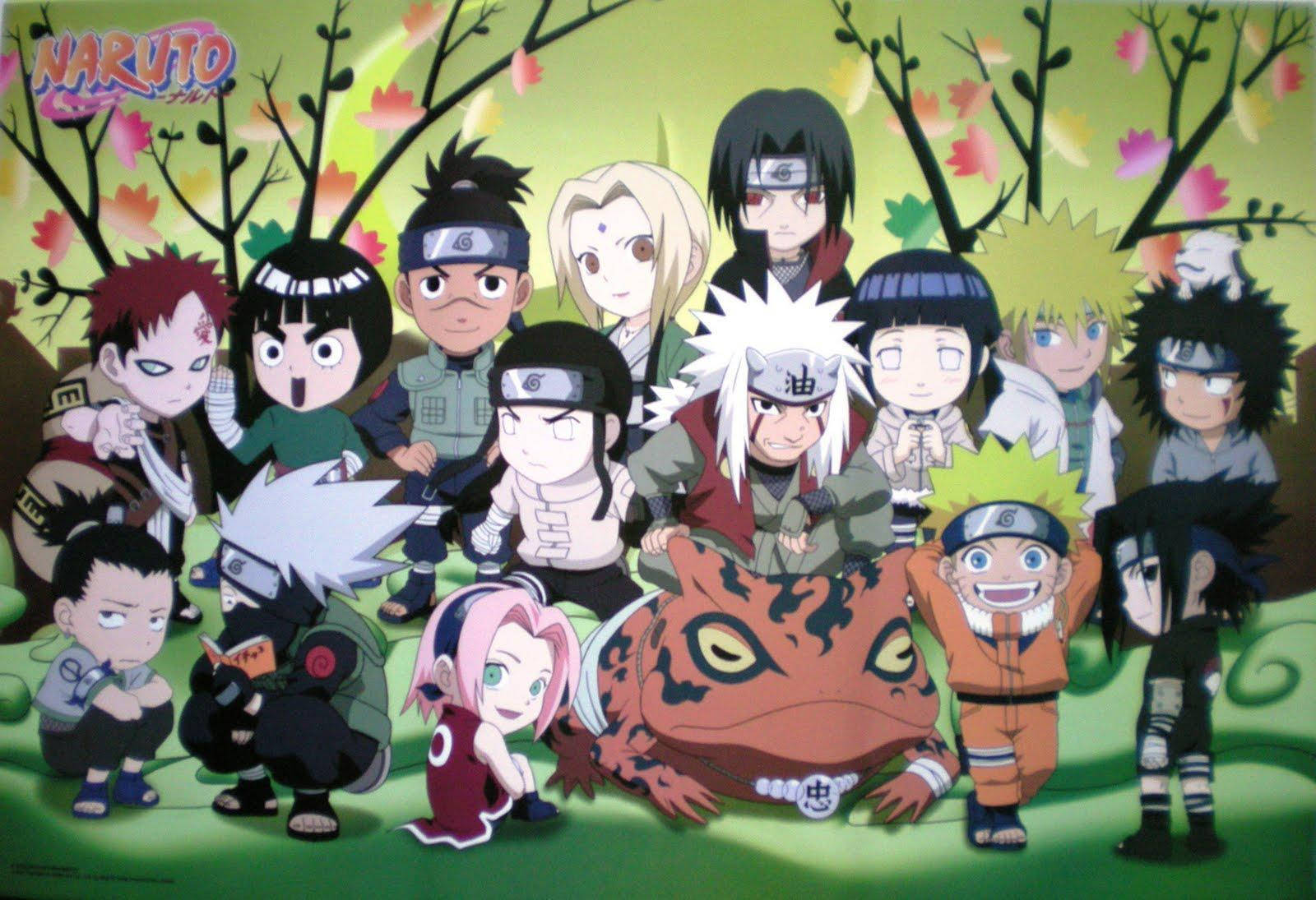 Mini Naruto-karakters Anime-voorblad Muurpapier