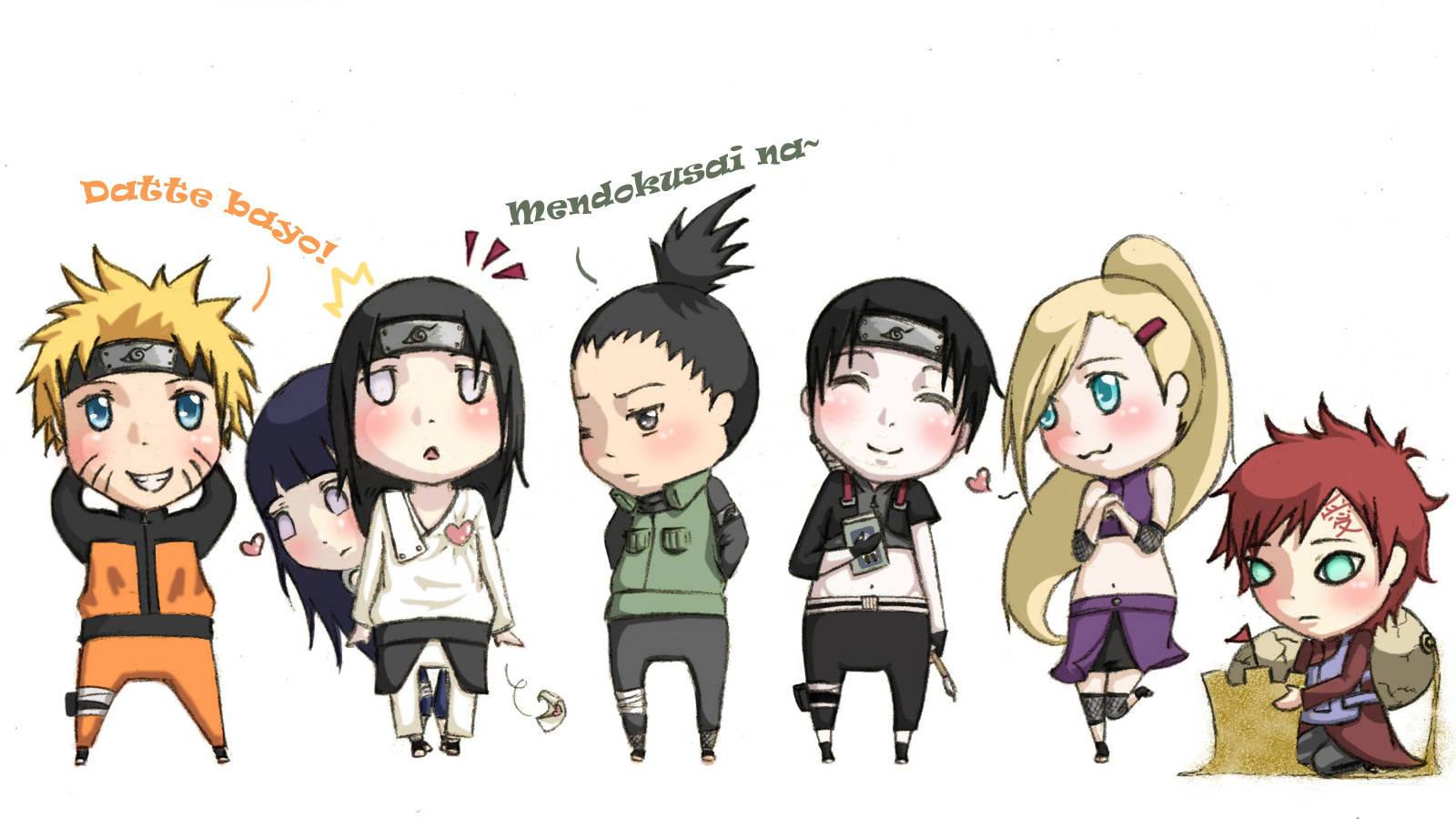 Mini Naruto Karakters Tekening Muurpapier