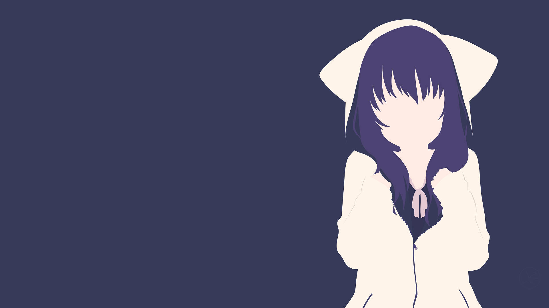 Minimalistiese Anime Meisie met Oulike Kat-kapstrop Muurpapier