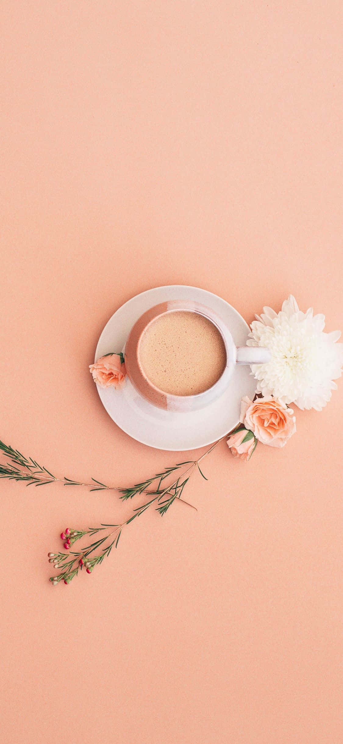 Minimalistiese Blom En Koppie Koffie Muurpapier