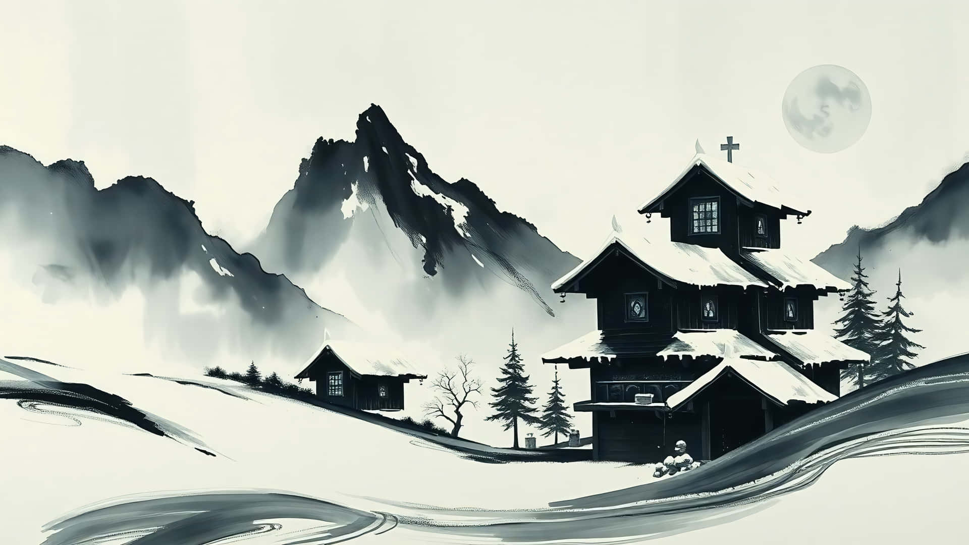 4k minimalisties, Esteties, Abstrak, Monochroom, Landskap, Desktop 4k, Desktop, Zen, Rustig, Donker Estetika, Winter, Hut — Donker estetiese GIF Muurpapier