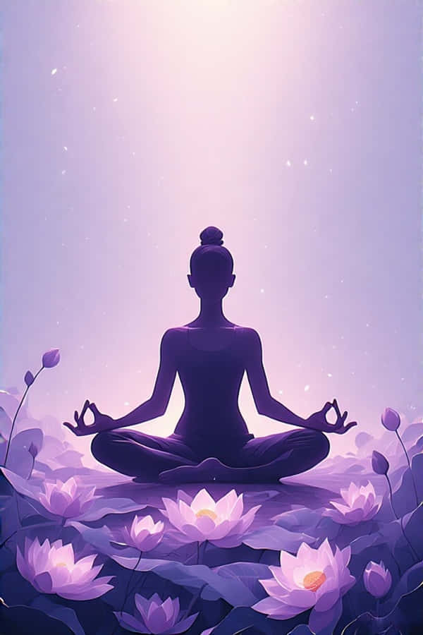 Minimalistiese Joga Lotusposisie Kalmerende Laventel 4K Muurpapier