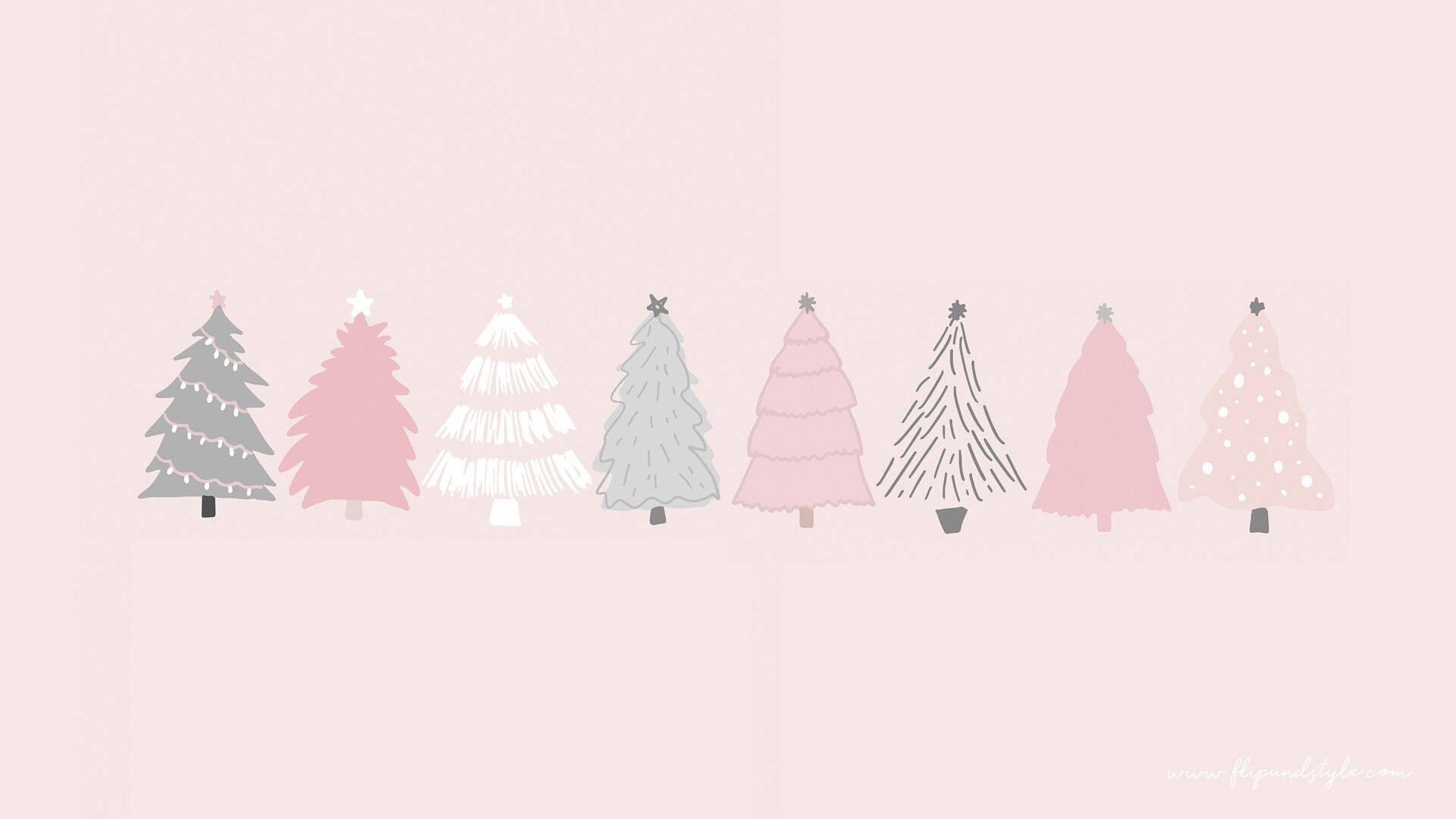 Minimalistiese Kersdagkrabbels Kersbome Muurpapier
