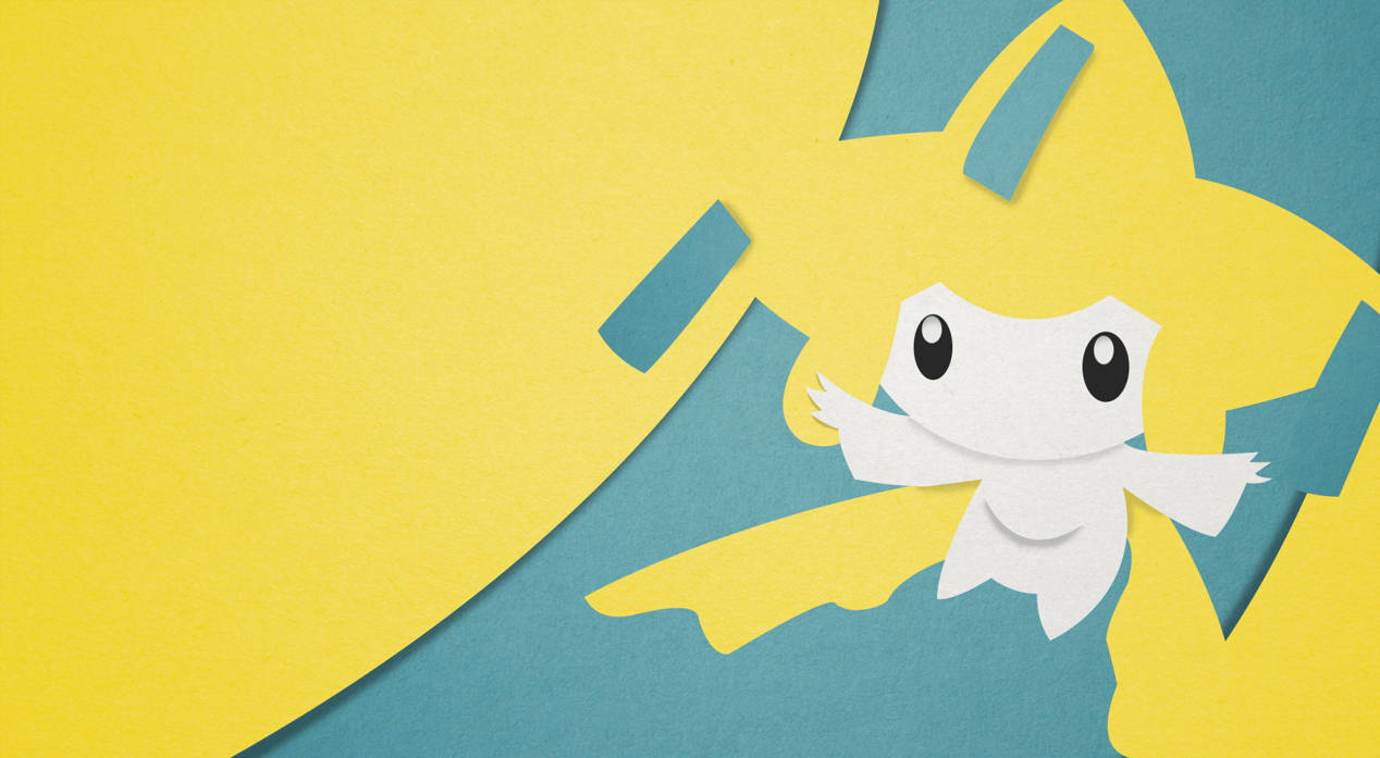 Minimalistiese Pokémon Jirachi Blou Geel Muurpapier