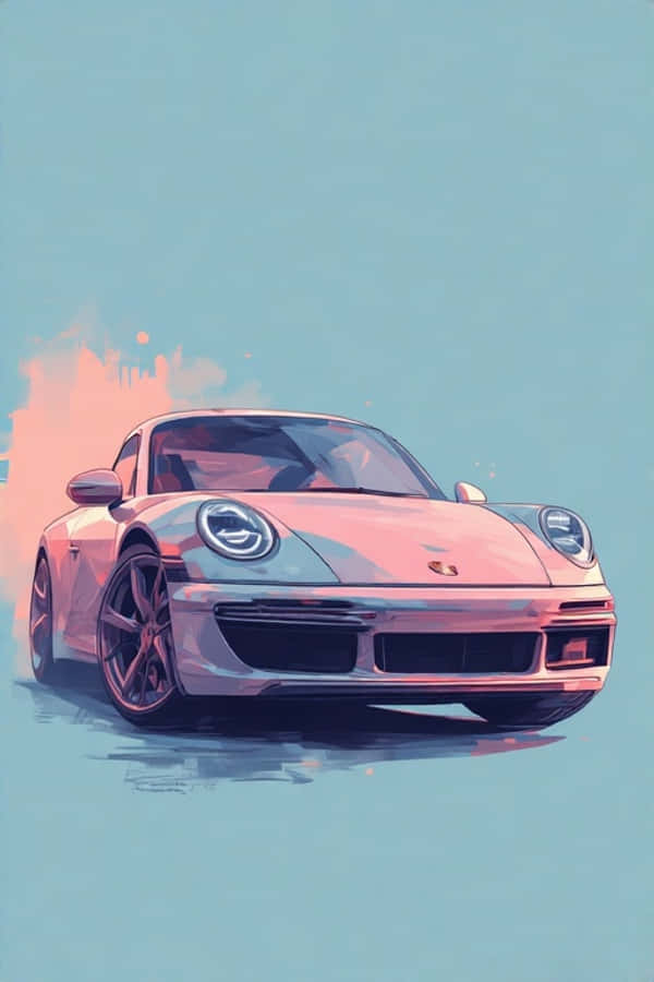 Minimalistiese Porsche 911 Pastel Portret Elegant 4K Portret Muurpapier