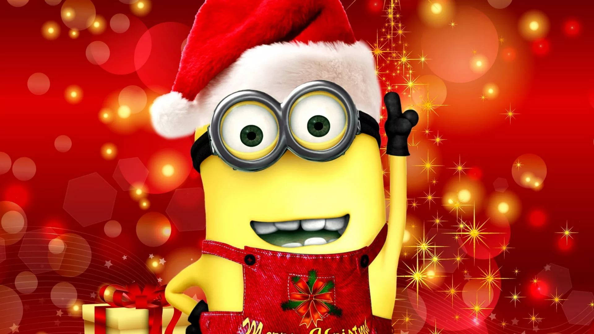 Minion met Kersvaderhoed Snaakse Kersfees Muurpapier