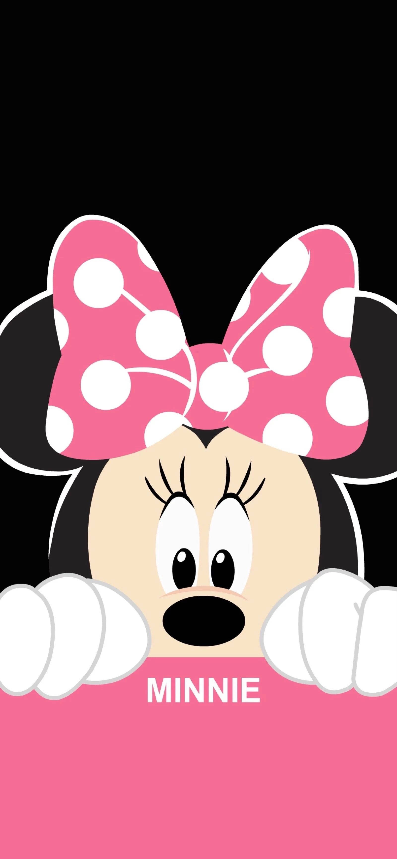 Minnie Mouse wat van agter 'n muur loer Muurpapier