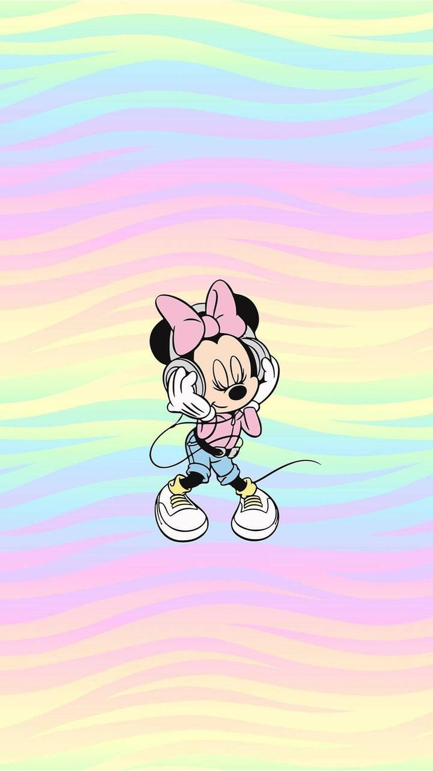 Minnie Muis in Pastel Reënboog Agtergrond Muurpapier
