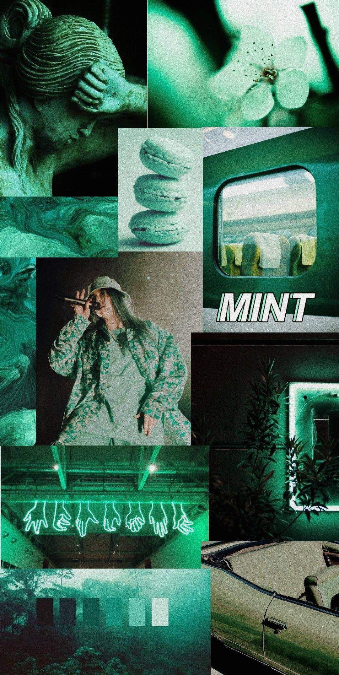 Mintgroen Estetiese Billie Eilish Muurpapier