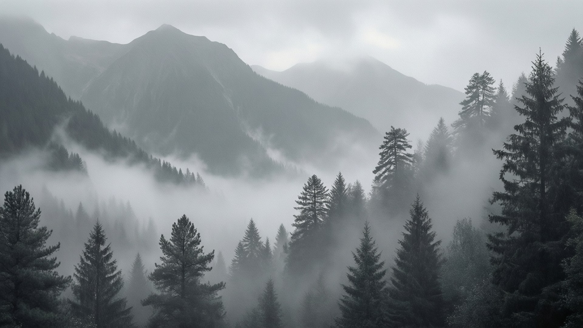 Misagtige Grys Berge Muurpapier