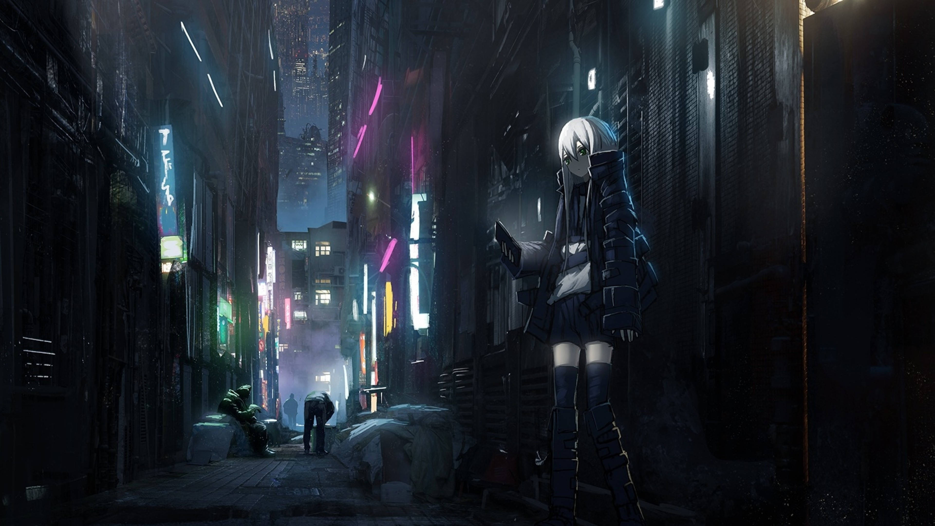 Mistieke Anime Donker Stadsbeeld Muurpapier