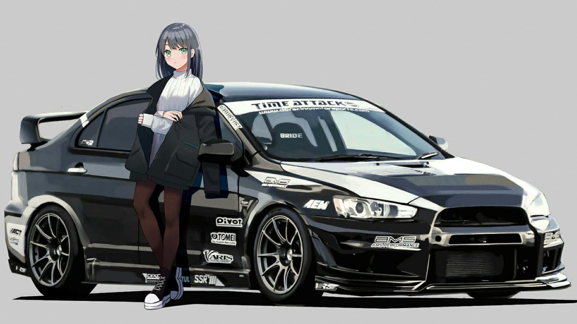 Mitsubishi Lancer Evolution JDM Anime Meisie Muurpapier