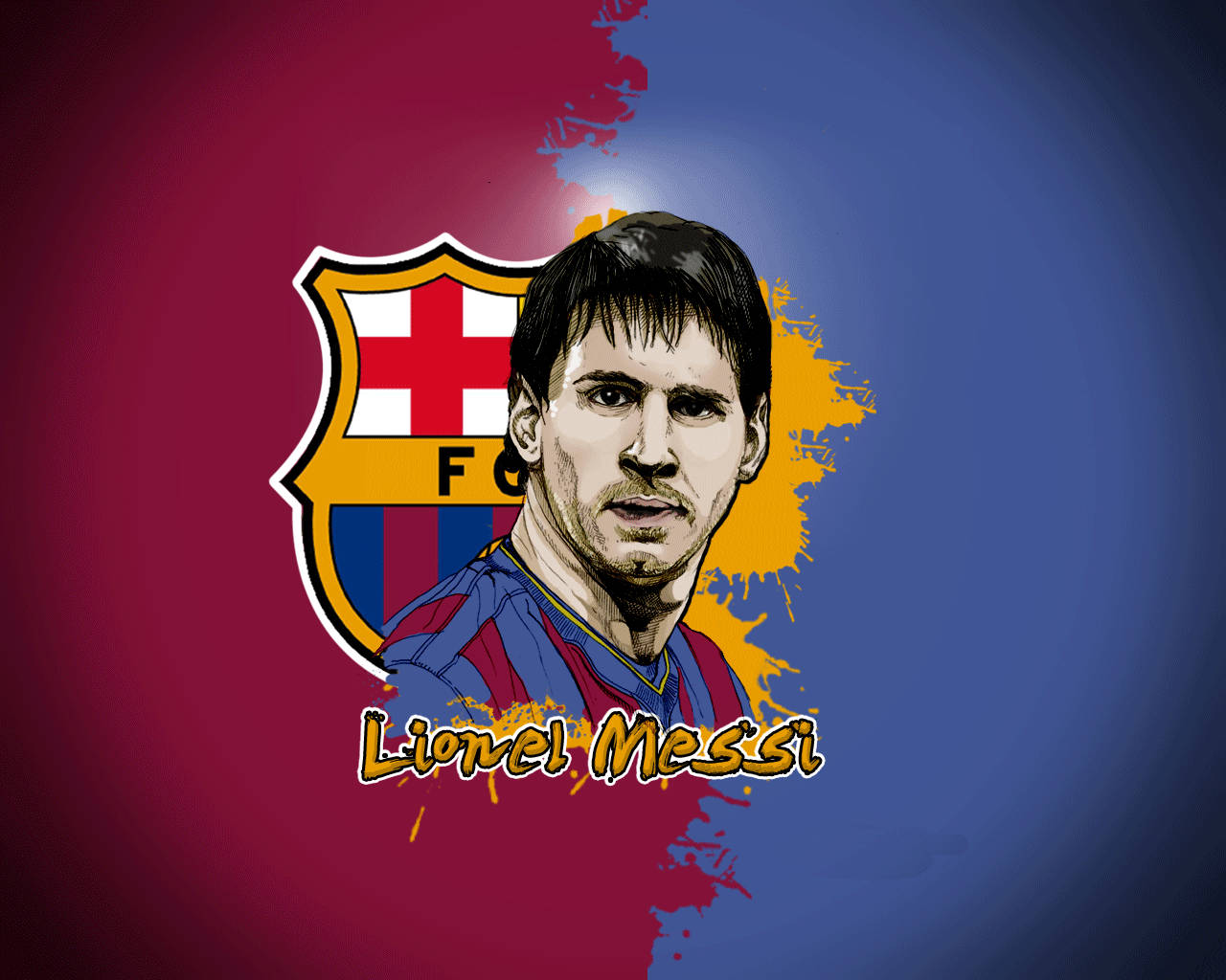 Lionel Messi met FC Barcelona-logo digitale kuns muurpapier
