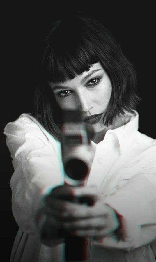Money Heist Tokyo Swart-en-Wit Portret Muurpapier