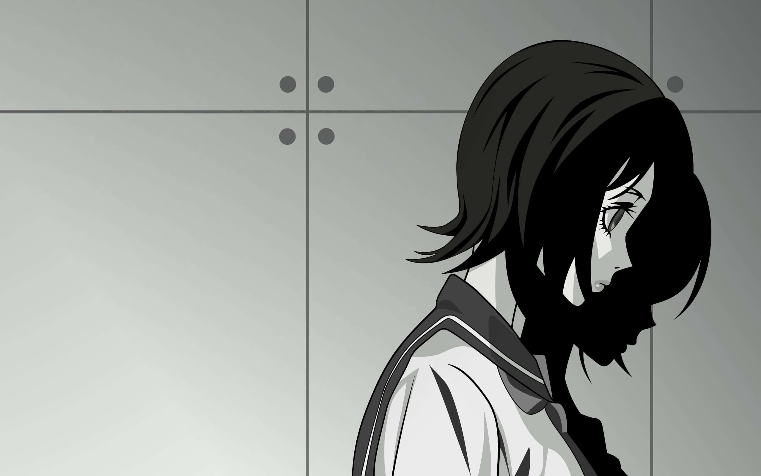 Monochroom Anime Illustrasie Muurpapier