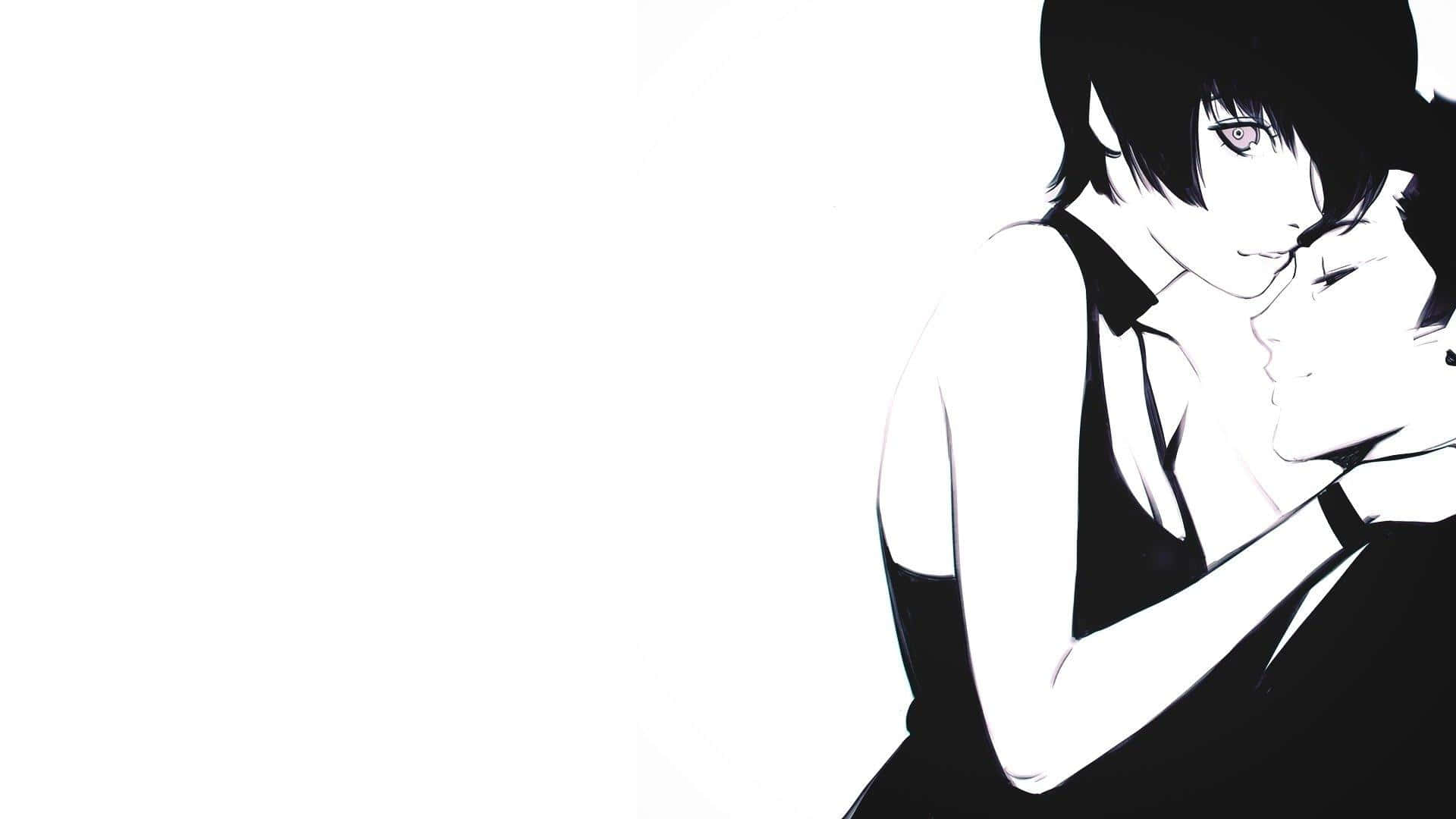 Monochroom Anime Stadsbeeld Muurpapier